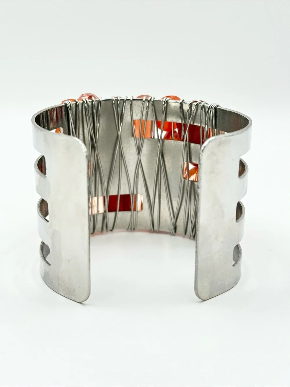 Vintage Carnelian Nugget & Amber Toned Resin Stone Silvertone Cuff